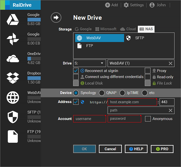 RaiDrive подбор