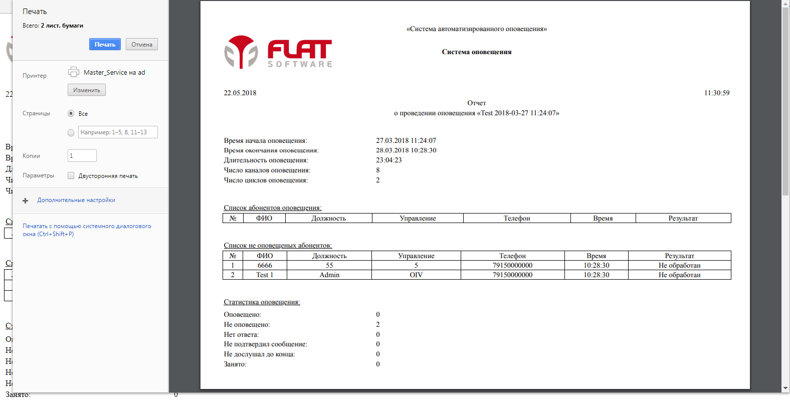 FLAT ЧС ОПОВЕЩЕНИЕ характеристики