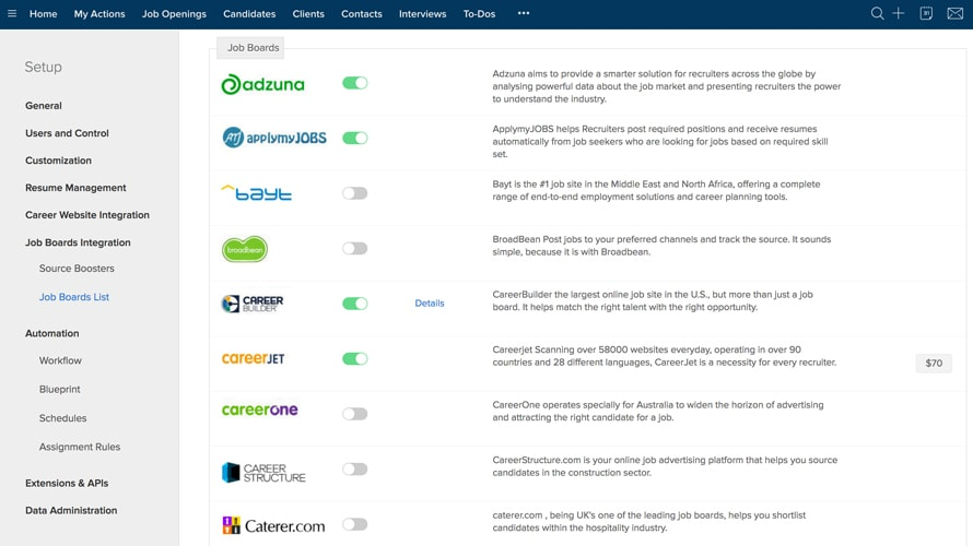 Zoho Recruit характеристики