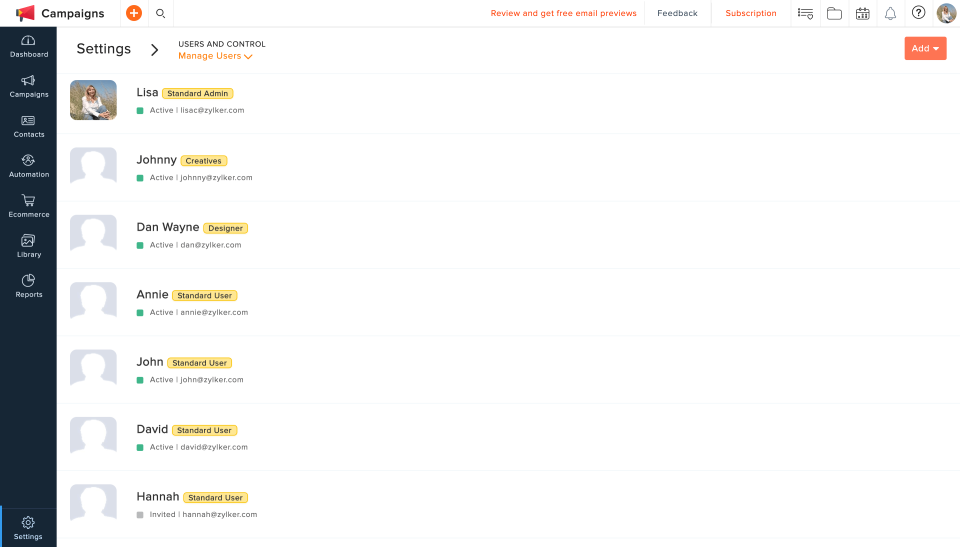 Zoho Campaigns ПО