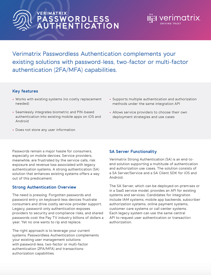 Verimatrix Passwordless Authentication