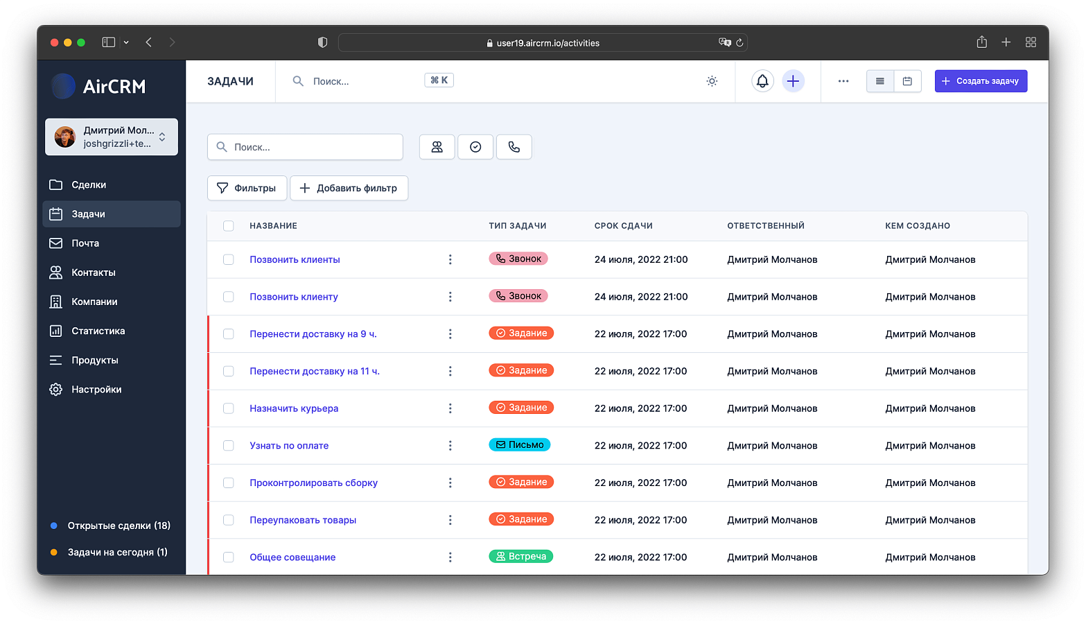 AirCRM характеристики