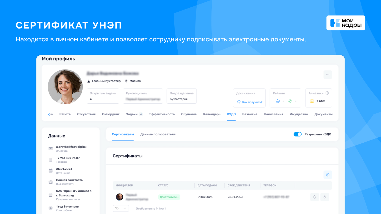 КЭДО МоиКадры характеристики
