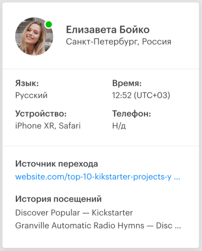 Карточка клиента в Teletype App